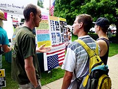 Matt educates passers-by.